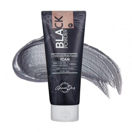 Пенка для умывания с древесным углем Grace day black powder charcoal pore facial foam
